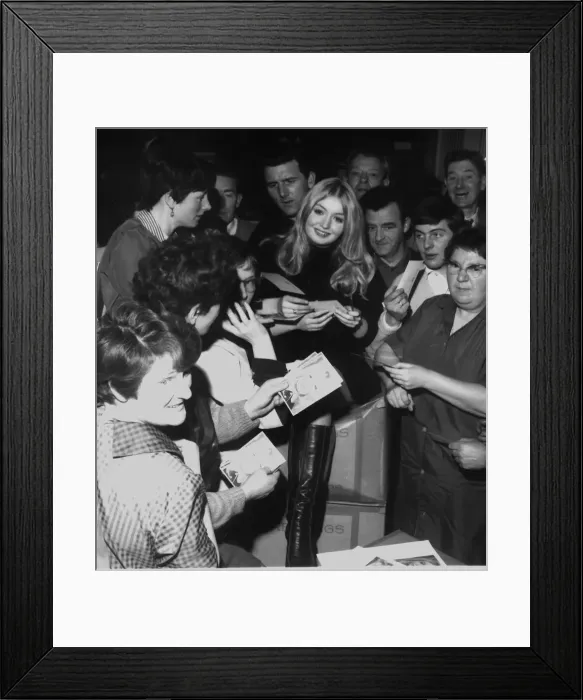 Framed Print : Mary Hopkin welsh singer Feb 1969 signing photographs of herself in Dundee Framed Print : Mary Hopkin welsh singer Feb 1969 signing photographs of herself in Dundee