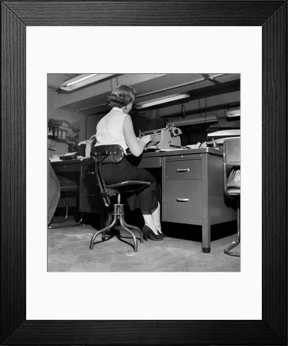 Framed Print : Typist seen here working in a typical 1953 office. September 1953 D5677 Framed Print : Typist seen here working in a typical 1953 office. September 1953 D5677