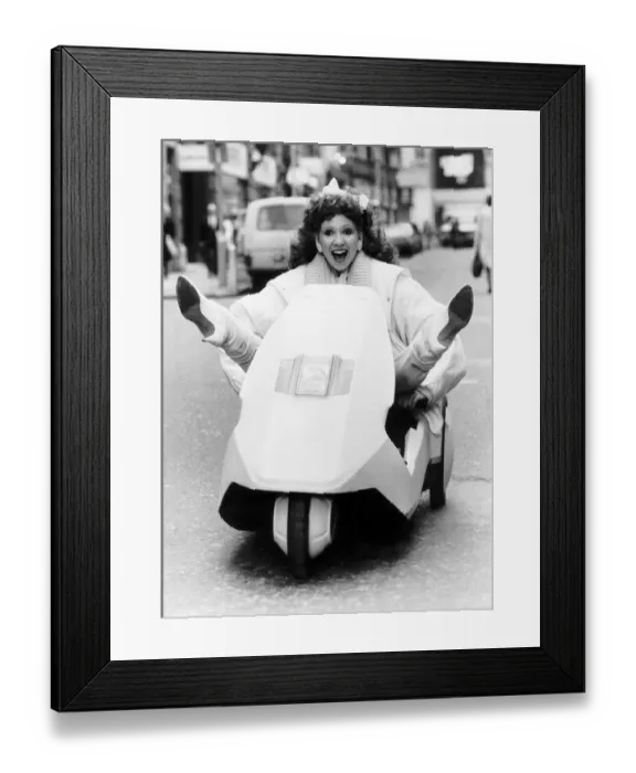 Framed Print : Bonnie Langford Actress driving a Sinclair C5 Motor Cars February 1985