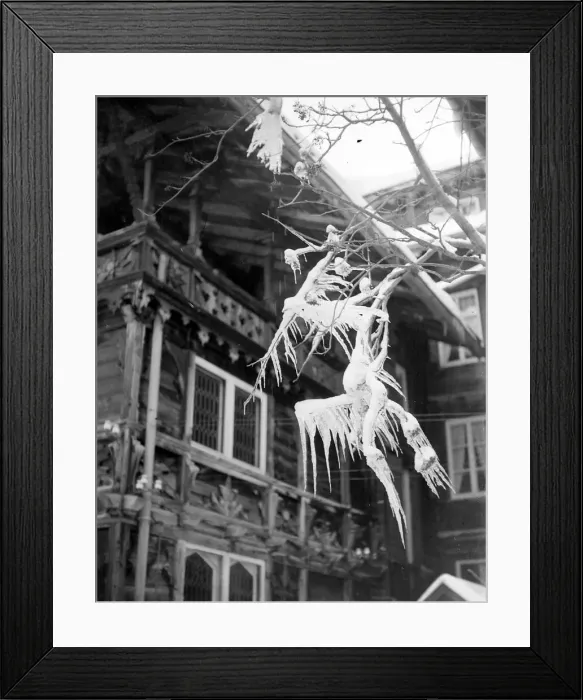 Framed Print : Strange icicle hanging from a building at Murren, Switzerland 1923 Alf 87