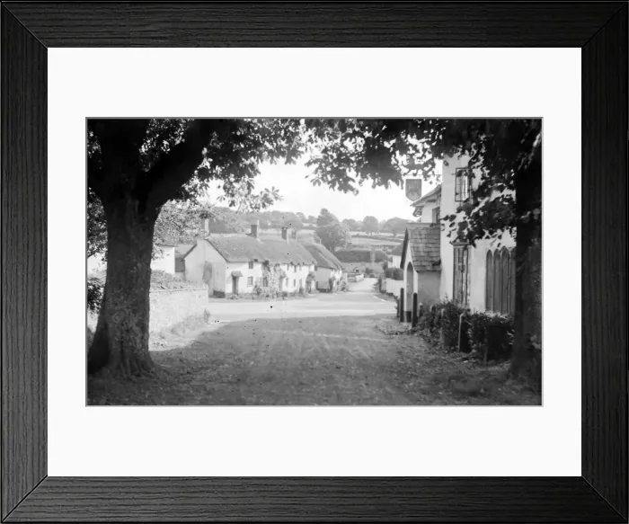 Framed Print : View of a street in the village of Broadhenbury in Devon showing thatched roof cottages