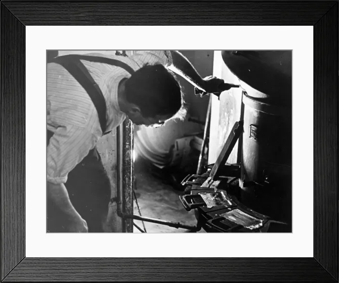 Framed Print : Printers Circa 1950 The foundry at Knapp and Drewett printers where old plates are Framed Print : Printers Circa 1950 The foundry at Knapp and Drewett printers where old plates are
