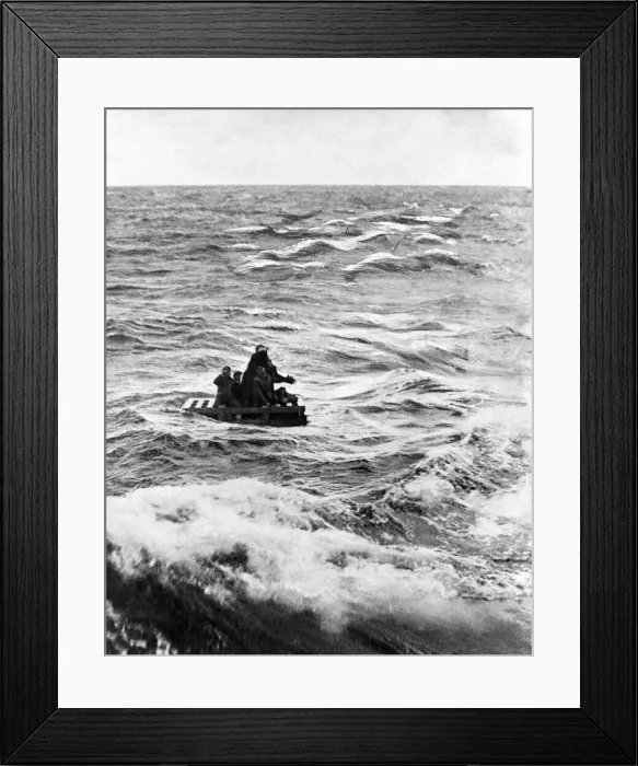 Framed Print : World War II Shipping: Survivors on their raft after their ship was sunk following an Framed Print : World War II Shipping: Survivors on their raft after their ship was sunk following an