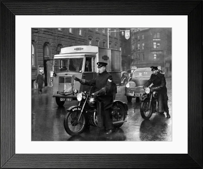 Framed Print : Sergt. Frank White and P. C. Tom Gothorp Manchesters first mobile traffic policemen Framed Print : Sergt. Frank White and P. C. Tom Gothorp Manchesters first mobile traffic policemen