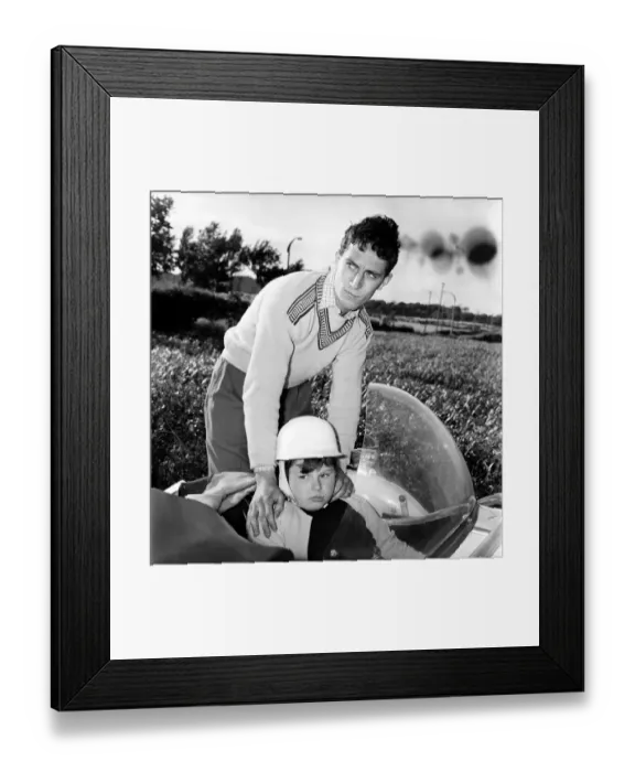 Framed Print : Motorbike with sidecar young man and girl: 12 year old Lyn Burton with her airman penpal