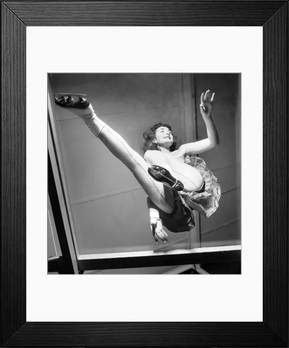 Framed Print : Ice Skater Jane Conlon practices on a see through floor. October 1953 D6656-001 Framed Print : Ice Skater Jane Conlon practices on a see through floor. October 1953 D6656-001