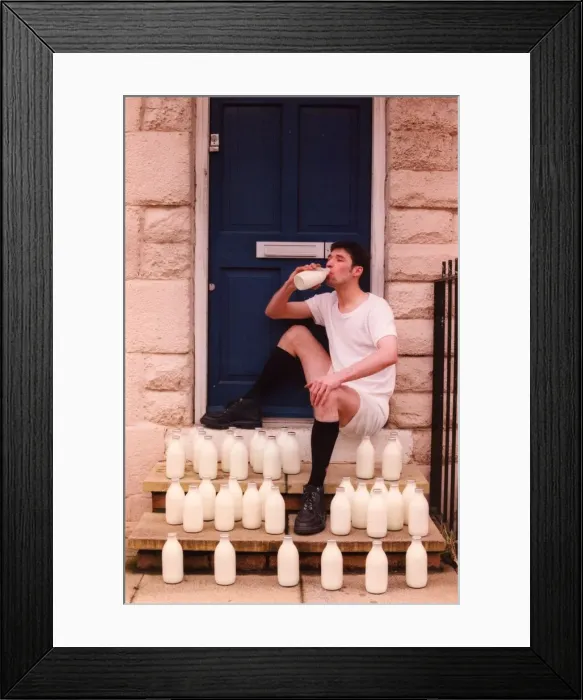 Framed Print : Ian Hall models what every fashionable but warm milkman will be wearing this winter