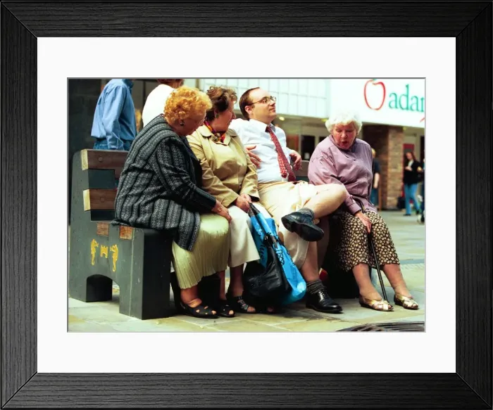Framed Print : Young man - Reporter Dave Clark wears a Sarong on the streets of Newcastle - much to Framed Print : Young man - Reporter Dave Clark wears a Sarong on the streets of Newcastle - much to