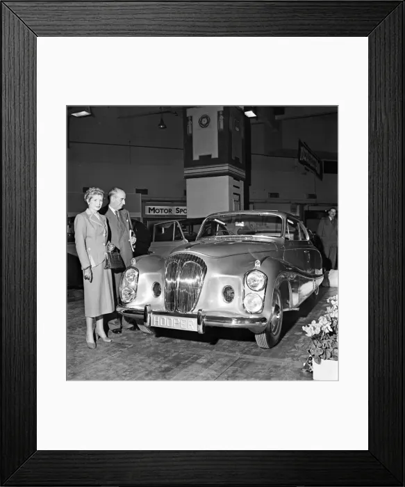 Framed Print : Motor Show: Sir Bernard and Lady Docker photographed beside their new Framed Print : Motor Show: Sir Bernard and Lady Docker photographed beside their new