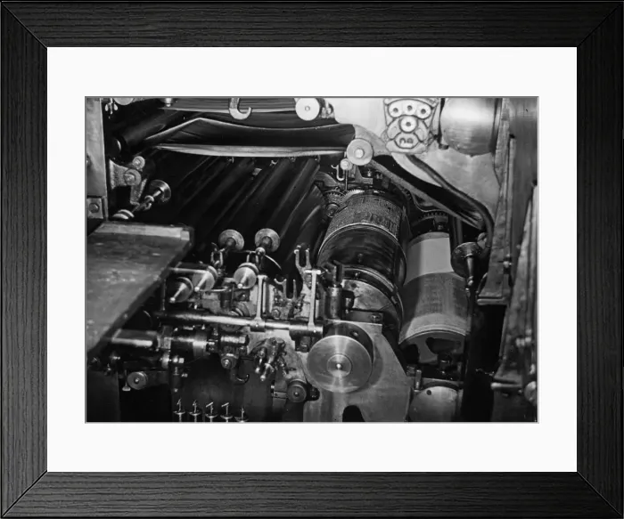 Framed Print : Print Works Circa 1950 Hot metal plate fixed to printing press P044518 Framed Print : Print Works Circa 1950 Hot metal plate fixed to printing press P044518