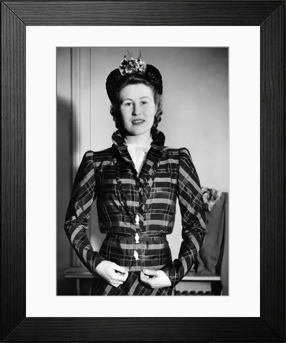 Framed Print : Clothing: Plaid taffeta costume with buttons of eggs and egg cup. March 1941 P008617 Framed Print : Clothing: Plaid taffeta costume with buttons of eggs and egg cup. March 1941 P008617