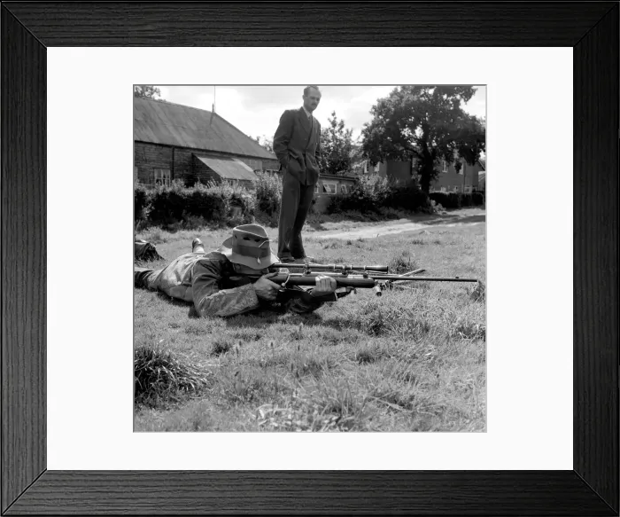 Framed Print : Hobbies: Man firing rifle at the Surrey rifle range. August 1953 D5342 Framed Print : Hobbies: Man firing rifle at the Surrey rifle range. August 1953 D5342