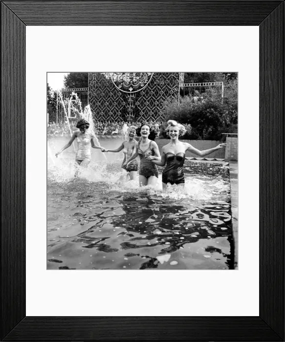 Framed Print : Clothing Holiday Fashions. Cabaret girls seen here modeling swimsuit. July 1953 D3925 Framed Print : Clothing Holiday Fashions. Cabaret girls seen here modeling swimsuit. July 1953 D3925