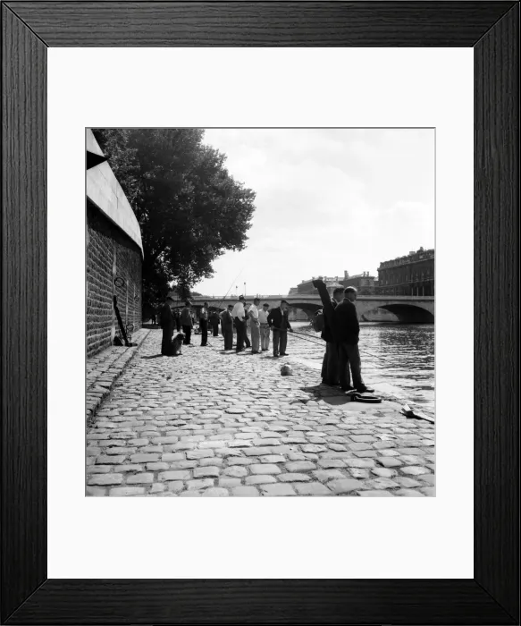 Framed Print : Strike: Frenchmen fishing in the River Seine, Paris during the general strike