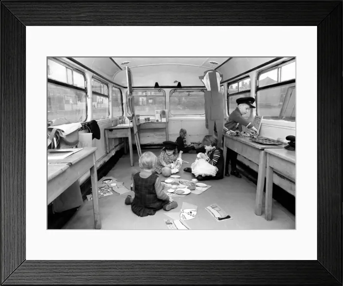 Framed Print : Paddington playmobile on a double decker bus. The first of the youngsters who will use Framed Print : Paddington playmobile on a double decker bus. The first of the youngsters who will use