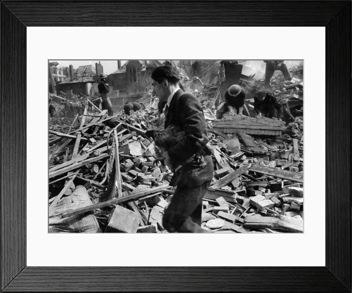 Framed Print : Flying bomb incident at Buxton and Underwood Street, in London showing demolished houses Framed Print : Flying bomb incident at Buxton and Underwood Street, in London showing demolished houses