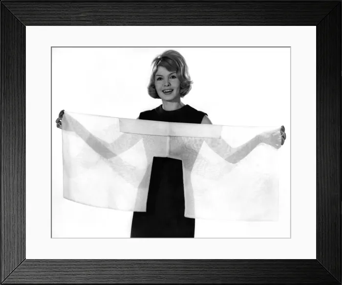 Framed Print : Woman wearing a clack sleeveless dress holding a see through scarf Framed Print : Woman wearing a clack sleeveless dress holding a see through scarf