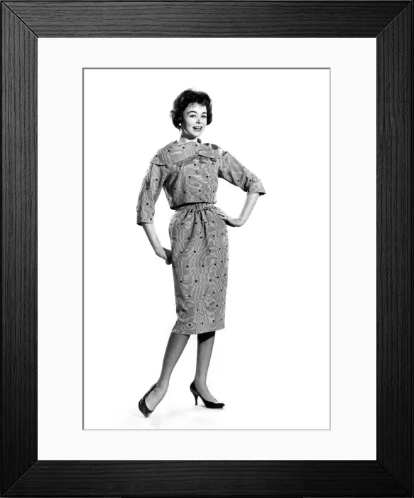 Framed Print : Jackie Jackson wearing a patterned dress with bow. July 1960 P009012 Framed Print : Jackie Jackson wearing a patterned dress with bow. July 1960 P009012
