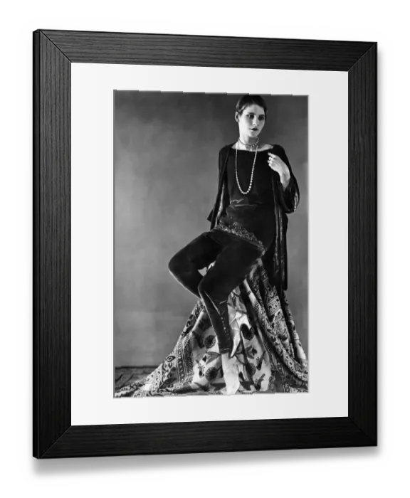 Framed Print : Woman wearing matching velvet top and trousers with beads October 1925 Framed Print : Woman wearing matching velvet top and trousers with beads October 1925