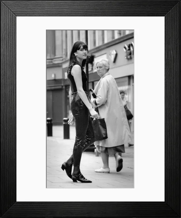 Framed Print : Tracy steps out in sequinned cat suit from the new Helen Storey range - one woman Framed Print : Tracy steps out in sequinned cat suit from the new Helen Storey range - one woman