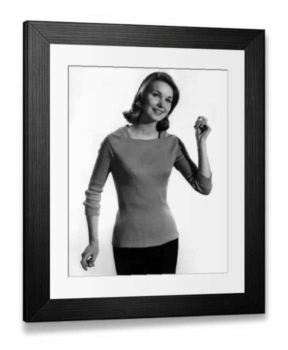 Framed Print : Model Helen Laundy wearing long sleeved top and skirt. April 1961 P008828 Framed Print : Model Helen Laundy wearing long sleeved top and skirt. April 1961 P008828