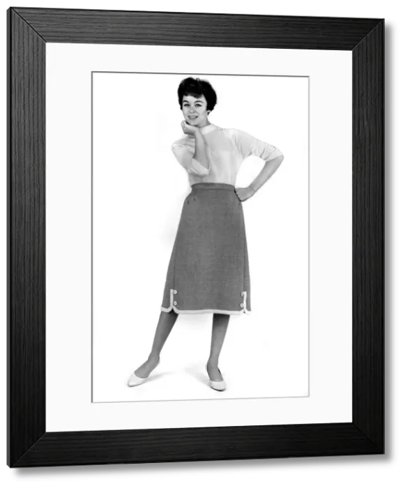 Framed Print : Model Jackie Jackson wearing plain top and lonk skirt. September 1960 P009001 Framed Print : Model Jackie Jackson wearing plain top and lonk skirt. September 1960 P009001