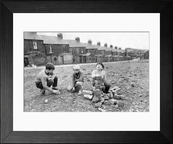 Framed Print : Children playing around demolished houses in Byker, Newcastle Framed Print : Children playing around demolished houses in Byker, Newcastle