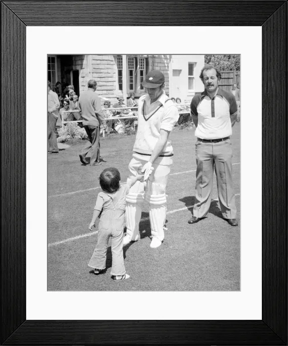Framed Print : Yorkshire and England cricketer Geoffrey Boycott holding a bat Framed Print : Yorkshire and England cricketer Geoffrey Boycott holding a bat