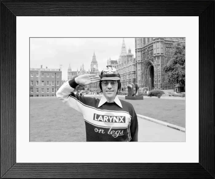 Framed Print : British Forces network disc jockey Tommy Vance gives the salute August 1978 Framed Print : British Forces network disc jockey Tommy Vance gives the salute August 1978