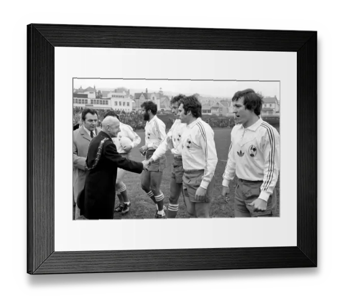 Framed Print : Rugby League International Wales v France French players shake hands with