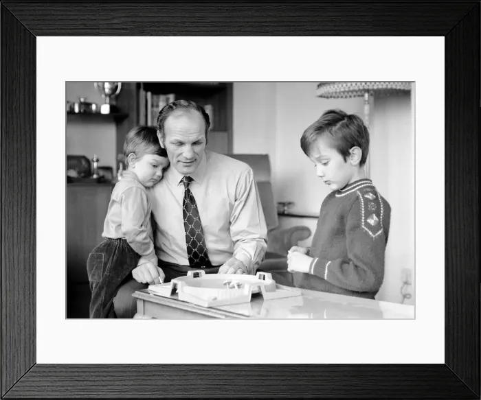 Framed Print : British boxer Henry Cooper pictured with sons Henry Marco aged 10 (right