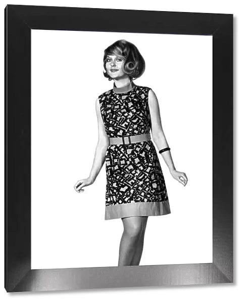Reveille Fashions: Delia Freeman wearing a summer sleeveless dress. June 1969 P008472