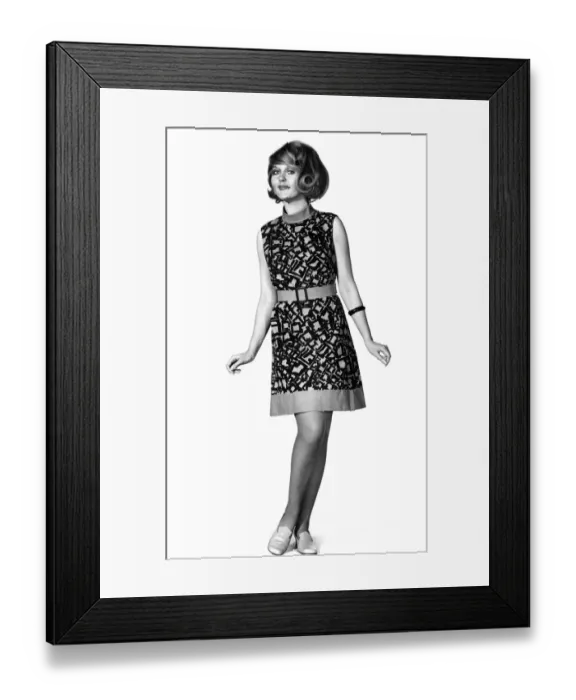 Framed Print : Reveille Fashions: Delia Freeman wearing a summer sleeveless dress. June 1969 P008472 Framed Print : Reveille Fashions: Delia Freeman wearing a summer sleeveless dress. June 1969 P008472