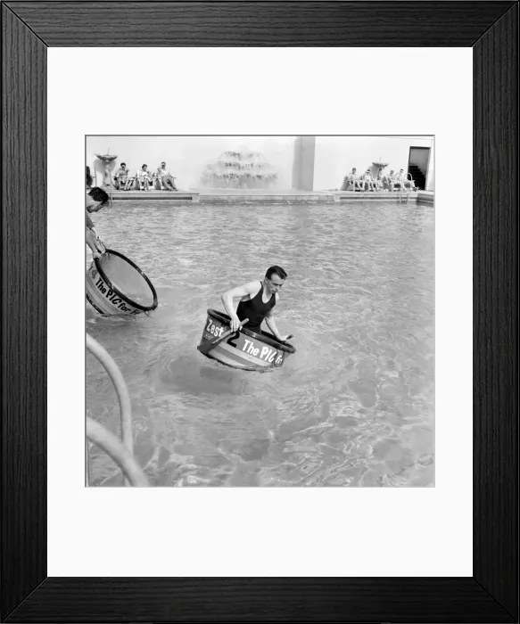 Framed Print : Tub racing at the Brighton Ocean Hotel Lido. The tub racing competition was sponsored by Framed Print : Tub racing at the Brighton Ocean Hotel Lido. The tub racing competition was sponsored by