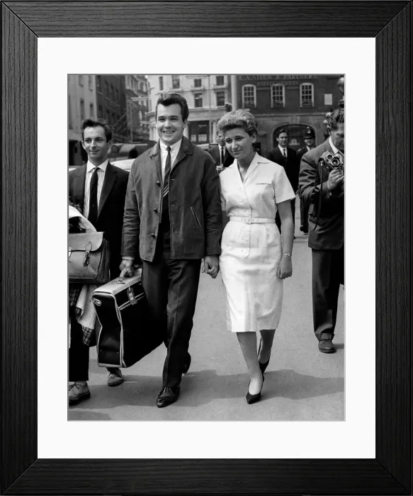Framed Print : Ricky Valance after the case with his manager Miss. Lena Davis. July 1962 P012380 Framed Print : Ricky Valance after the case with his manager Miss. Lena Davis. July 1962 P012380