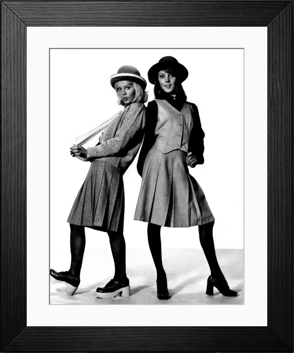 Framed Print : Clothing: Two little girls in grey all set for autumn. Jenny, on the right Framed Print : Clothing: Two little girls in grey all set for autumn. Jenny, on the right