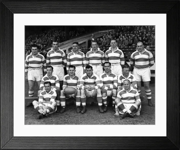 Framed Print : Wigan R. L. F. C pose for a team picture before the start of the match. June 1947 P012580