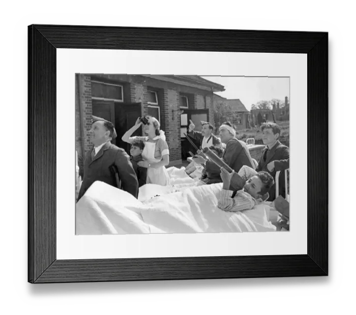 Framed Print : World War II: Hospitals. Nurses and patients watch the dogfights between the R. A. F Framed Print : World War II: Hospitals. Nurses and patients watch the dogfights between the R. A. F