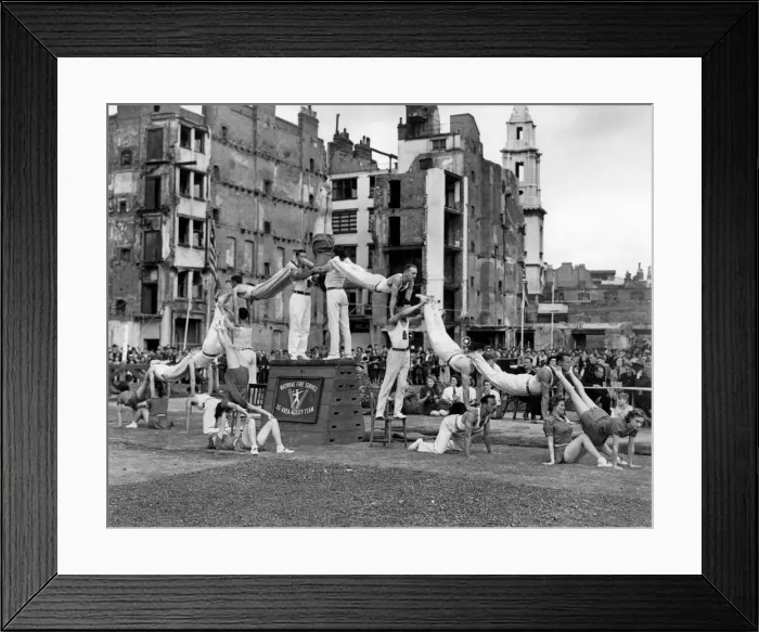 Framed Print : 35 Fire Force Area Agility team giving a display on a bomb site in London
