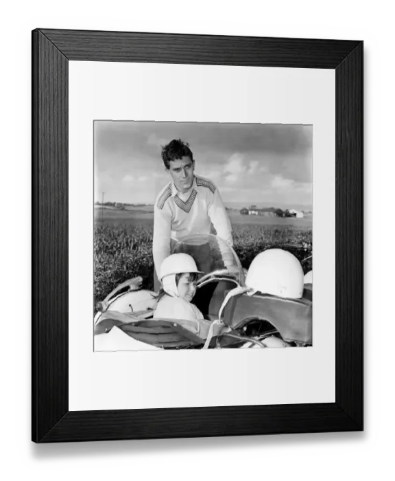 Framed Print : Motorbike with sidecar young man and girl: 12 year old Lyn Burton with her airman penpal
