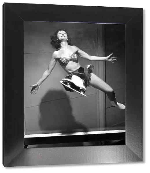 Ice Skater Jane Conlon practices on a see through floor. October 1953 D6656-003