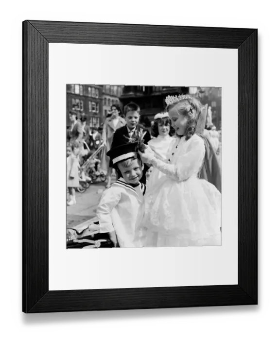 Framed Print : Children dress in fancy dress costumes before the start of the Manchester Whit Walk June