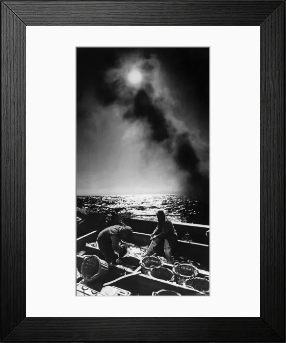 Framed Print : Making the most of Moon'North Sea Fishermen are unable to trawl for fish