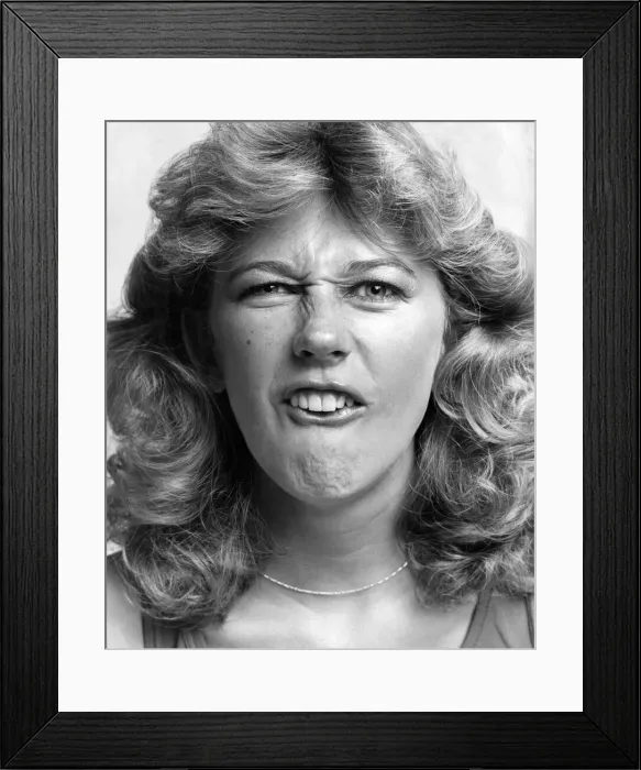 Framed Print : Beauty without surgery - facial exercises. Model Sara Jailkden. July 1980 P009175 Framed Print : Beauty without surgery - facial exercises. Model Sara Jailkden. July 1980 P009175