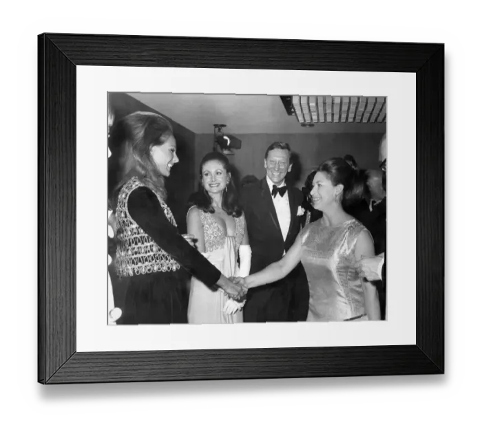 Framed Print : Princess Margaret shaking hands with Camilla Sparv who stars in the film