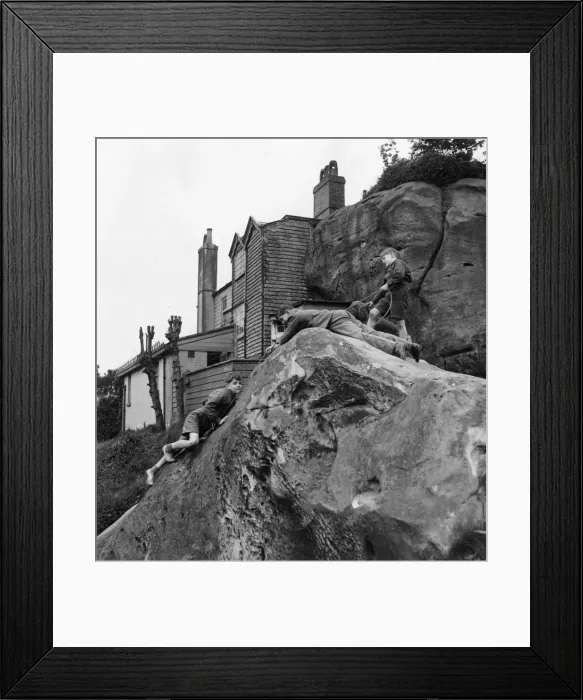 Framed Print : Children playing games on Toad rock at Rutshall in Kent Framed Print : Children playing games on Toad rock at Rutshall in Kent