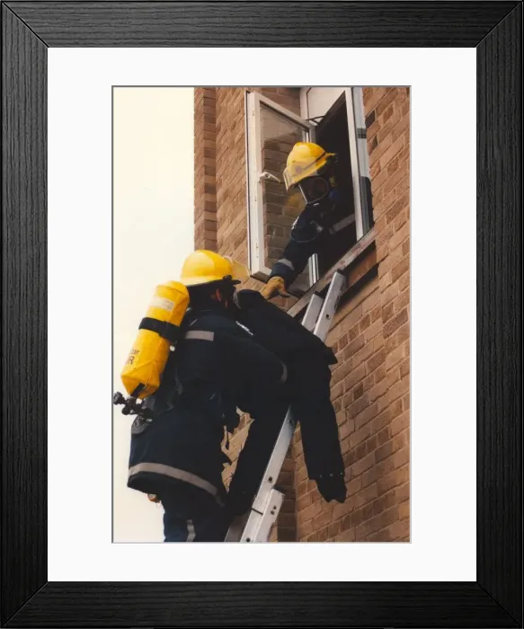 Framed Print : Firefighters practice rescue routines in a training exercise at Hexham Fire Station