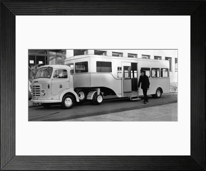 Framed Print : The first giant 32-seat ambulance stands outside Newcastle Civic Centre