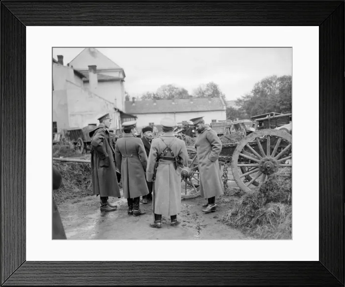 Framed Print : Russian officers inspect captured artillery and transport at Lemberg. September 1914 Framed Print : Russian officers inspect captured artillery and transport at Lemberg. September 1914