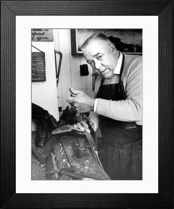 Framed Print : Cobbler George Dixon busy at his workshop Framed Print : Cobbler George Dixon busy at his workshop